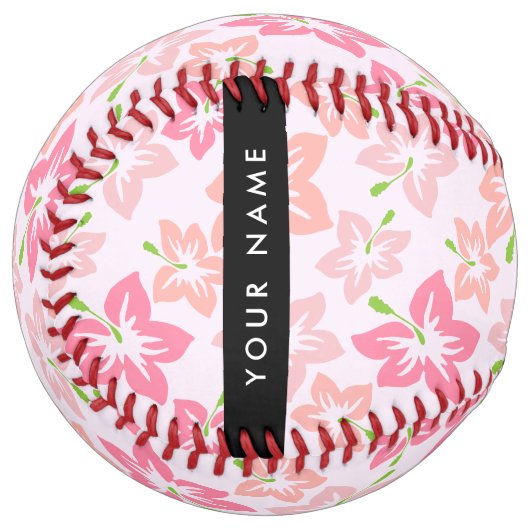 ピンクのハイビスカス、ピンクの花、あなたの名前 ソフトボール (正面左)