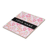 ピンクのハイビスカス、ピンクの花、あなたの名前 タイル (側面)