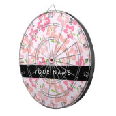 ピンクのハイビスカス、ピンクの花、あなたの名前 ダーツボード (正面右)