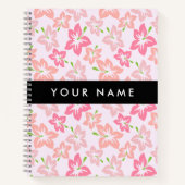 ピンクのハイビスカス、ピンクの花、あなたの名前 ノートブック (正面)