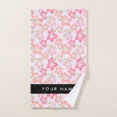 ピンクのハイビスカス、ピンクの花、あなたの名前 バスタオルセット (ハンドタオル)