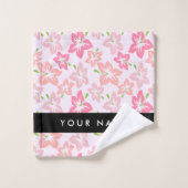 ピンクのハイビスカス、ピンクの花、あなたの名前 バスタオルセット (ウォッシュタオル)