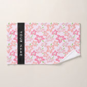 ピンクのハイビスカス、ピンクの花、あなたの名前 バスタオルセット (ハンドタオル)