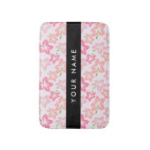 ピンクのハイビスカス、ピンクの花、あなたの名前 バスマット (正面縦)