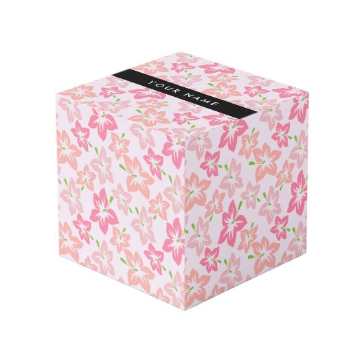 ピンクのハイビスカス、ピンクの花、あなたの名前 フォトキューブ (正面アングル)