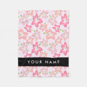 ピンクのハイビスカス、ピンクの花、あなたの名前 フリースブランケット (正面)