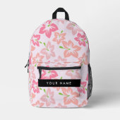 ピンクのハイビスカス、ピンクの花、あなたの名前 プリントバックパック (正面)