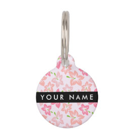 ピンクのハイビスカス、ピンクの花、あなたの名前 ペット　ネームタグ