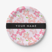 ピンクのハイビスカス、ピンクの花、あなたの名前 ペーパープレート (正面)