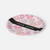 ピンクのハイビスカス、ピンクの花、あなたの名前 ペーパープレート (アングル)