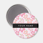ピンクのハイビスカス、ピンクの花、あなたの名前 マグネット (正面/裏面)