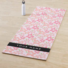 ピンクのハイビスカス、ピンクの花、あなたの名前 ヨガマット