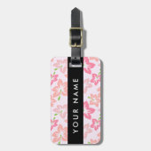 ピンクのハイビスカス、ピンクの花、あなたの名前 ラゲッジタグ (正面縦)