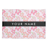 ピンクのハイビスカス、ピンクの花、あなたの名前 枕カバー (裏面)