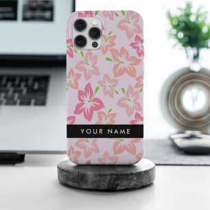 ピンクのハイビスカス、ピンクの花、あなたの名前 iPhone 15 PRO MAXケース