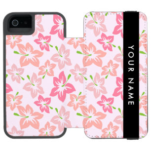 ピンクのハイビスカス、ピンクの花、あなたの名前 iPhone SE/5/5sウォレットケース