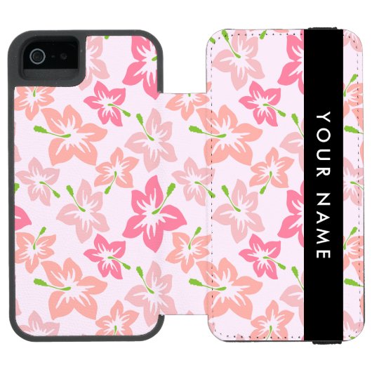 ピンクのハイビスカス、ピンクの花、あなたの名前 INCIPIO iPhoneウォレットケース (フォリオ Open)