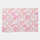 ピンクのハイビスカス、ピンクの花、花のパターン キッチンタオル (横)
