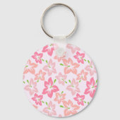 ピンクのハイビスカス、ピンクの花、花のパターン キーホルダー (正面)