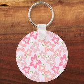 ピンクのハイビスカス、ピンクの花、花のパターン キーホルダー (正面)