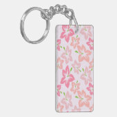 ピンクのハイビスカス、ピンクの花、花のパターン キーホルダー (正面左)