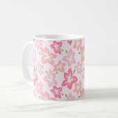 ピンクのハイビスカス、ピンクの花、花のパターン コーヒーマグカップ (正面左)