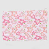 ピンクのハイビスカス、ピンクの花、花のパターン ゴルフタオル (横)