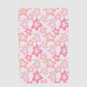 ピンクのハイビスカス、ピンクの花、花のパターン ゴルフタオル (正面)