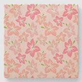 ピンクのハイビスカス、ピンクの花、花のパターン ストーンコースター (正面)