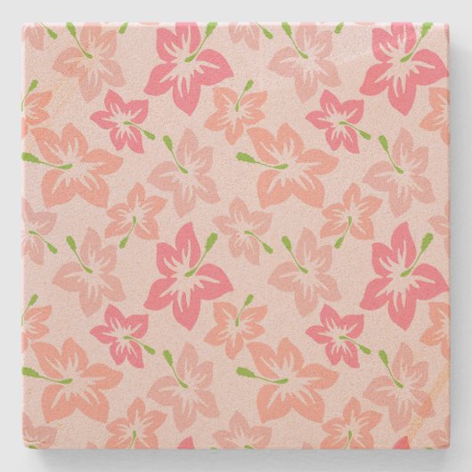 ピンクのハイビスカス、ピンクの花、花のパターン ストーンコースター (正面)
