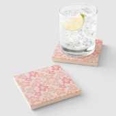 ピンクのハイビスカス、ピンクの花、花のパターン ストーンコースター (横)