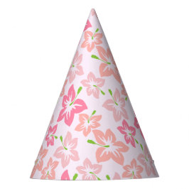 ピンクのハイビスカス、ピンクの花、花のパターン パーティーハット