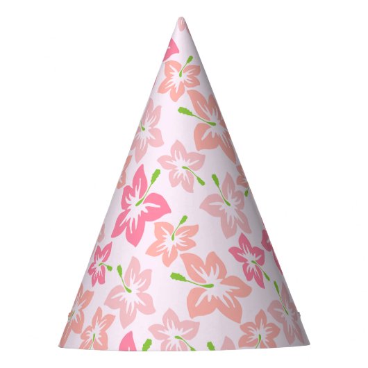 ピンクのハイビスカス、ピンクの花、花のパターン パーティーハット (正面)