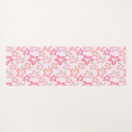 ピンクのハイビスカス、ピンクの花、花のパターン ヨガマット (裏面(横))