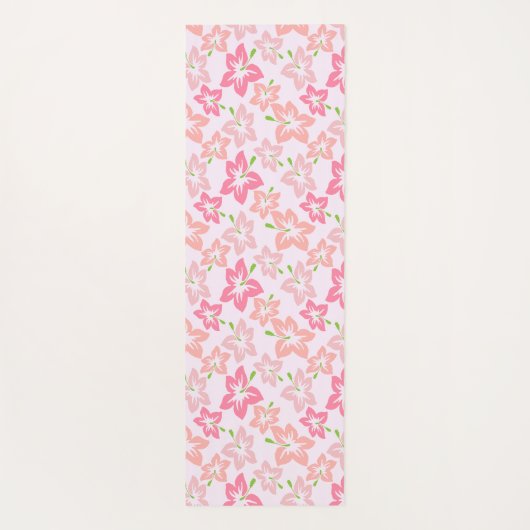 ピンクのハイビスカス、ピンクの花、花のパターン ヨガマット (裏面)