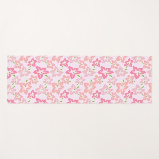 ピンクのハイビスカス、ピンクの花、花のパターン ヨガマット (正面(横))