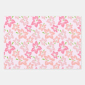 ピンクのハイビスカス、ピンクの花、花のパターン ラッピングペーパーシート (正面3)