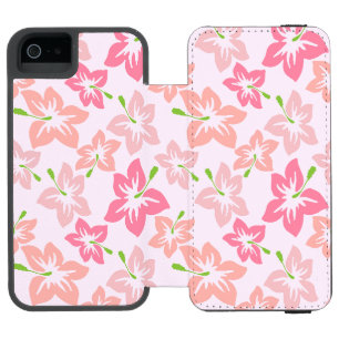 ピンクのハイビスカス、ピンクの花、花のパターン iPhone SE/5/5sウォレットケース
