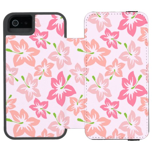 ピンクのハイビスカス、ピンクの花、花のパターン INCIPIO iPhoneウォレットケース (フォリオ Open)