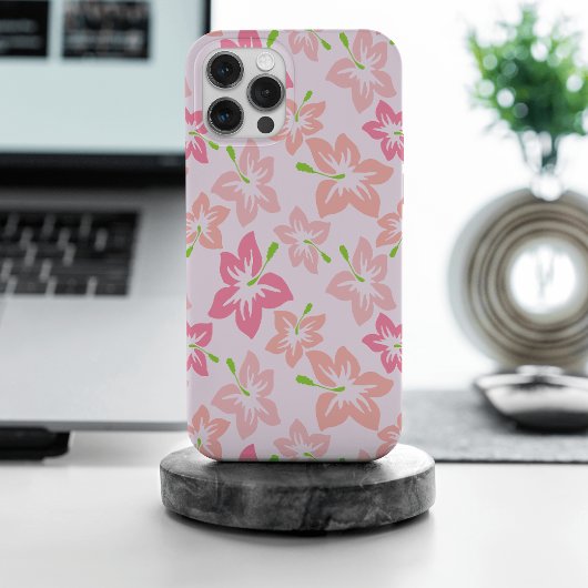 ピンクのハイビスカス、ピンクの花、花のパターン iPhoneケース