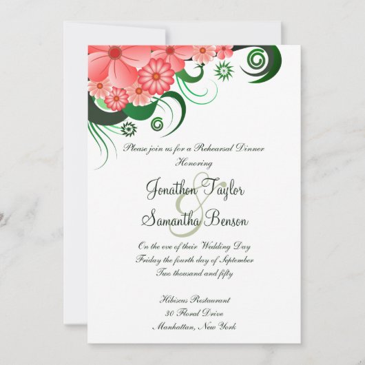 ピンクのハイビスカス　結婚式リハーサルディナー招待状 招待状 (正面)
