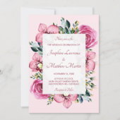 ピンクのハスの花とバラの結婚式招待状 招待状 (正面)