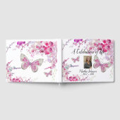 ピンクのハスの花と蝶のゲストブック ゲストブック (全面)