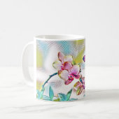 ピンクのハスの花と蝶 コーヒーマグカップ (正面左)