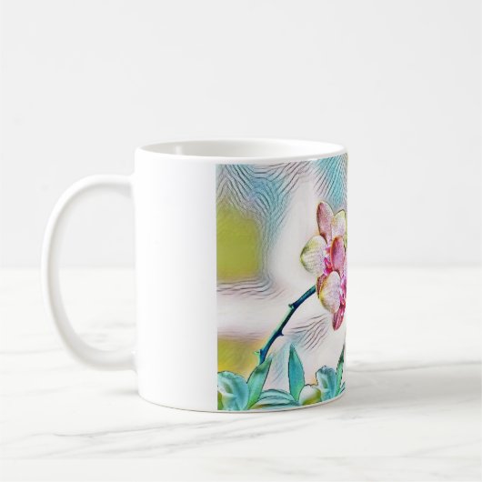 ピンクのハスの花と蝶 コーヒーマグカップ (左)