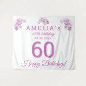 ピンクのハスの花の水彩 60歳の誕生日 背景 タペストリー (正面(横))