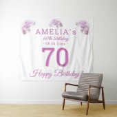 ピンクのハスの花の水彩 70歳の誕生日 背景 タペストリー (インサイチュ(横))