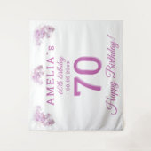 ピンクのハスの花の水彩 70歳の誕生日 背景 タペストリー (正面)