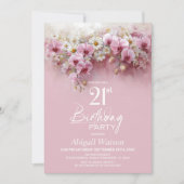 ピンクのハスの花の21歳の誕生日パーティー 招待状 (正面)