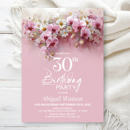 ピンクのハスの花の30歳の誕生日パーティー 招待状